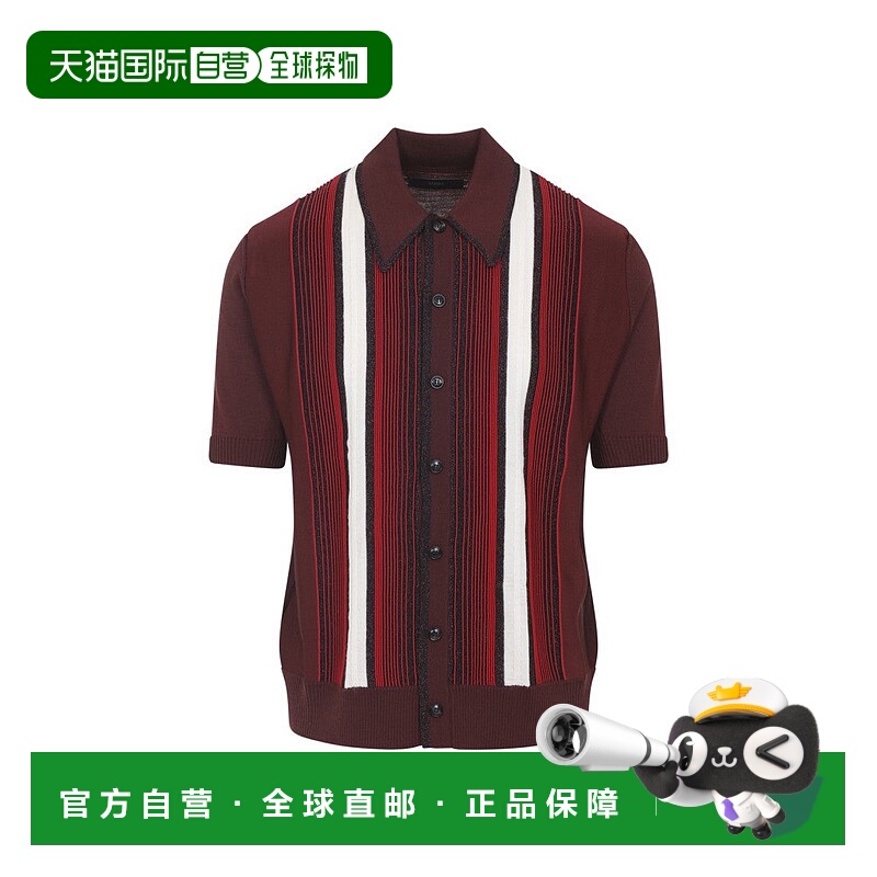 自营amiriEmbellished Striped Red Viscose Shirt - black 美国