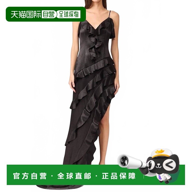 自营 elliatt女式Kyla Ruffle礼服，黑色 美国奥莱直发长裙连衣裙