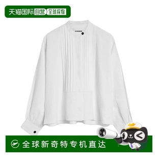 美国奥莱 自营 白色 jil 直发 sander宽松合身高领亚麻上衣