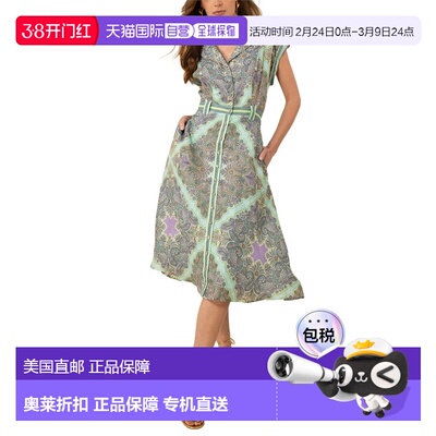 自营Hale Bob Priscilla Linen Midi Dress - blue 美国奥莱直发