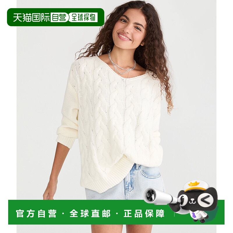 自营Aeropostale Slouchy Cable Knit V-Neck Sweater - floral w