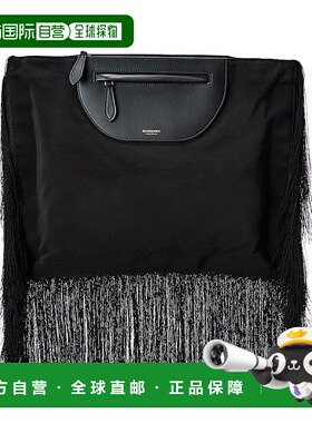 自营 Burberry Olympia 流苏帆布和皮革手拿包 - 黑色 美国奥莱直