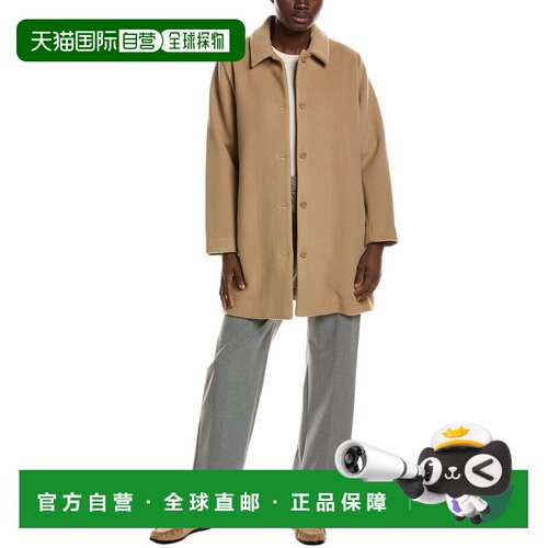 美国直邮自营EILEEN FISHER经典衣领羊毛大衣-棕色 美国奥莱直发