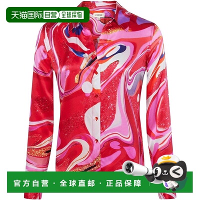 自营 L'Agence Tyler 真丝衬衫，粉色多色扎染漩涡 - 粉色多色扎