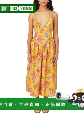 自营RHODE Sophie 亚麻中长连衣裙 - 黄色 美国奥莱直发