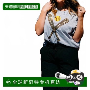 自營 queen Sleeve sparklesSoftball Tee Short Grey