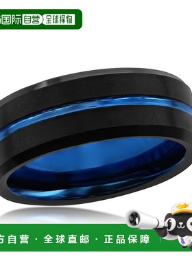 自营blackjackBACKJACK 哑光黑色和抛光蓝色条纹钨戒指 - 蓝色 美