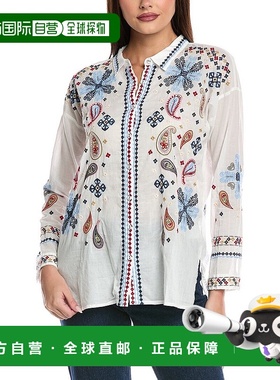 自营 johnny was约翰尼苗条奥黛丽刺绣衬衫-白色 美国奥莱直发