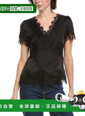 自营Vince Camuto V-Neck Lace -Trim Top - black 美国奥莱直发