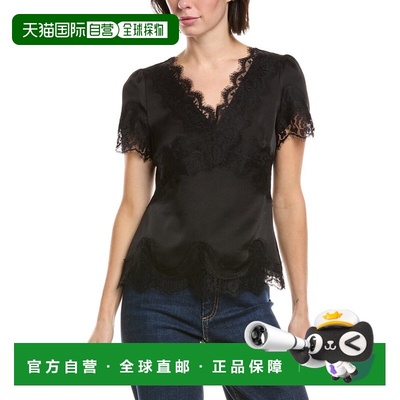 自营Vince Camuto V-Neck Lace -Trim Top - black 美国奥莱直发
