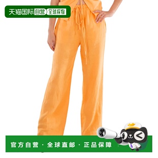 直发美国奥莱 橙色休闲裤 自营 Nanushka直腿Polyka亚麻长裤