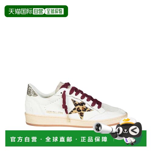 自营golden goose白色皮革豹纹绒面革明星运动鞋-白色 美国奥莱直
