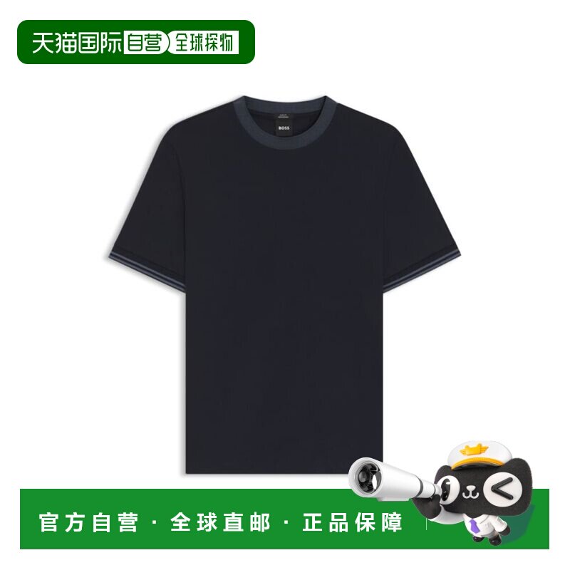 自营boss丝光棉质-深蓝色对比翻领修身t恤衫 美国奥莱直发男装图片