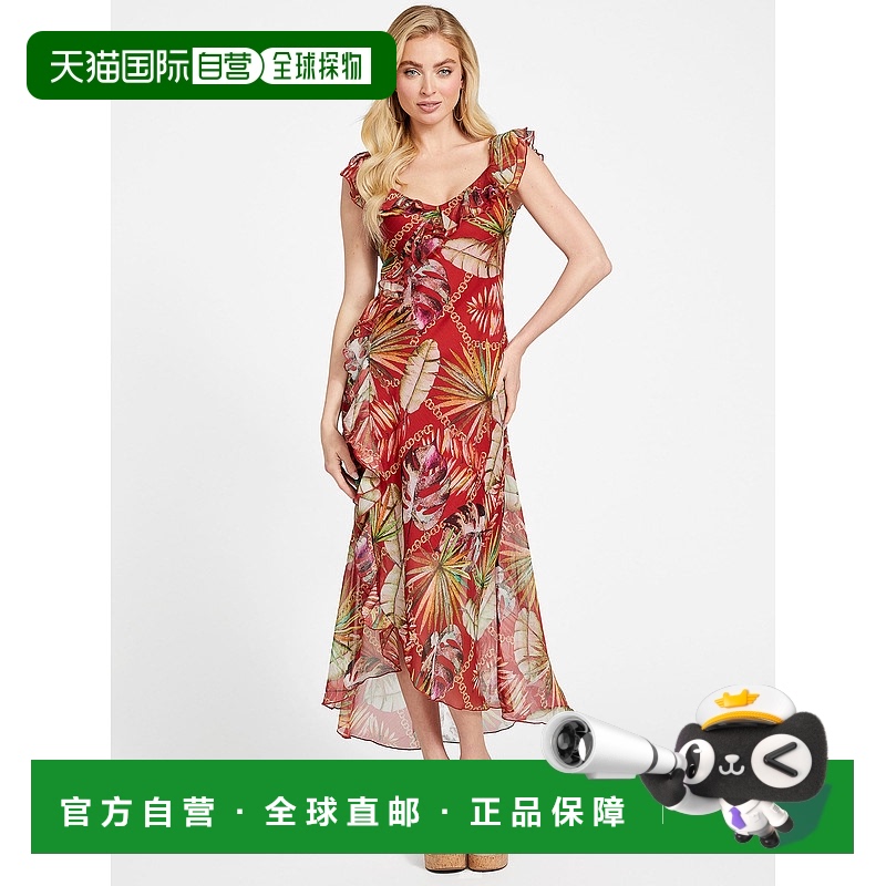 自营 guessEco-Xena印花马克西连衣裙-热带阴影 美国奥莱直发