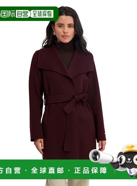 自营TAHARI Women's Double Face Wool-Blend Belted Coat - cher