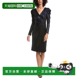 自营Tadashi Shoji Garrison Draped Metallic Jersey Sheath Dre