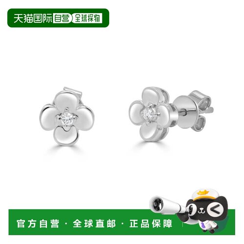 自营sabrina14K White Gold Diamond Flower Stud Earrings - whi