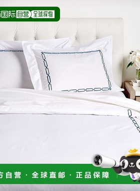 自营Dea意大利Linens Prato刺绣羽绒被套装，女王蓝 美国奥莱直发