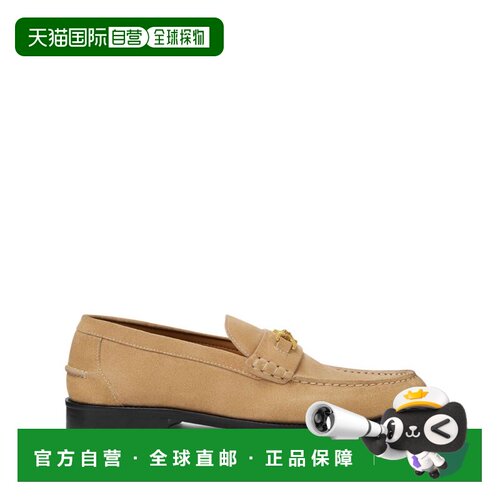 自营versaceSand Brown Calf Suede Flat Shoes - brown 美国奥莱