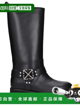 自营off-whiteOff- Leather Flat Women's Boots - black 美国奥