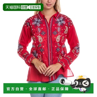 自营johnny was约翰尼苗条奥黛丽刺绣衬衫-红色 美国奥莱直发