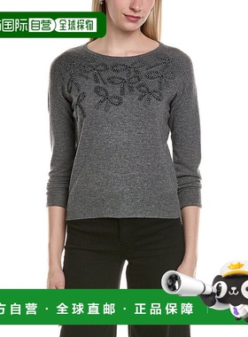 自营sofiacashmere蝴蝶结装饰羊毛和羊绒混纺毛衣-灰色 美国奥莱