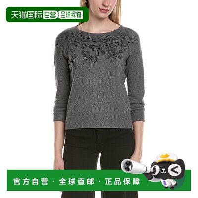 自营sofiacashmere蝴蝶结装饰羊毛和羊绒混纺毛衣-灰色 美国奥莱