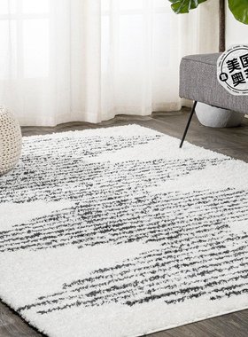 jonathan y 榆木钻石条纹几何粗毛地毯 - 白色/黑色 【美国奥莱】