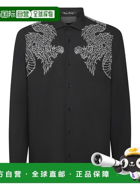 自营philipp plein衬衫 Sugar Daddy Cut 长袖龙纹 - 黑色 美国奥