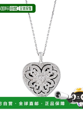 自营 Ross-Simons 纯银滚动心形小盒坠子项链带钻石口音 - 16 英