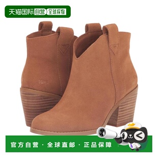 美国直邮TOMS 女士麂皮靴子短靴高跟进口脚蹬一脚蹬粗跟