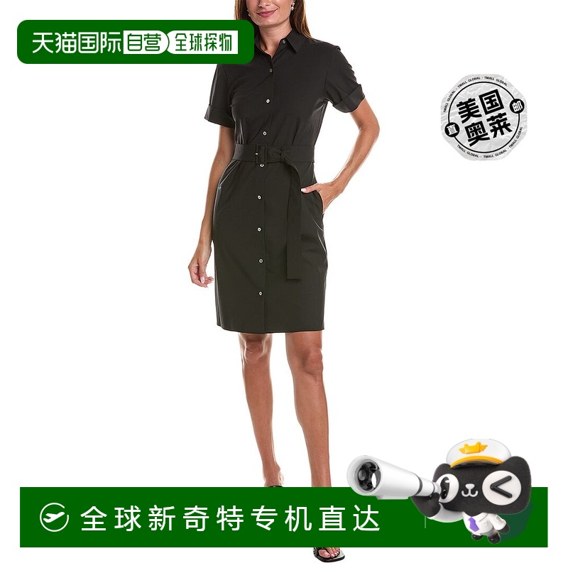 自营Theory 系腰带羊毛混纺衬衫式连衣裙 - 黑色 【美国奥莱】直