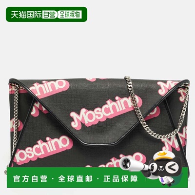 自营Moschino Barbie Black/pink Coated Canvas Chain Clutch -