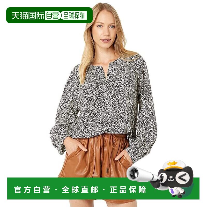自营Joie Top女式黑白花朵分领长袖套头衫JDM895-黑色 美国奥莱直
