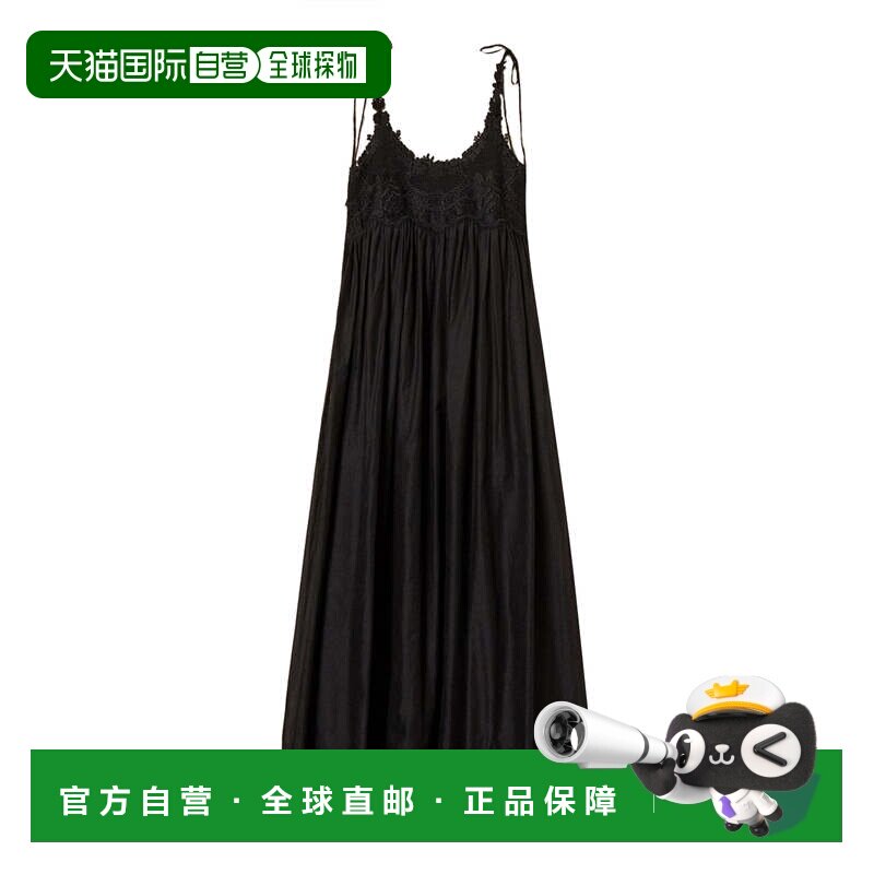 自营twin-set蕾丝紧身胸衣和可调节肩带的长裙-黑色 美国奥莱直发