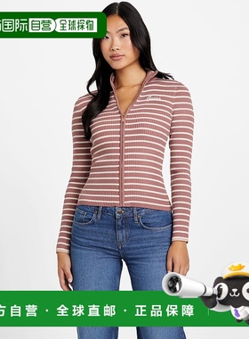 自营guessZinnia Striped Zip Sweater - roasted chestnut 美国