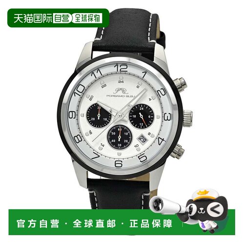 自营Porsamo Bleu男士Arthur真皮表带手表1093AARL-银色和黑色 美