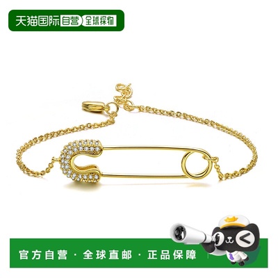 自营 geneviveGa 纯银 14k 镀金透明立方氧化锆别针可调节手链 -
