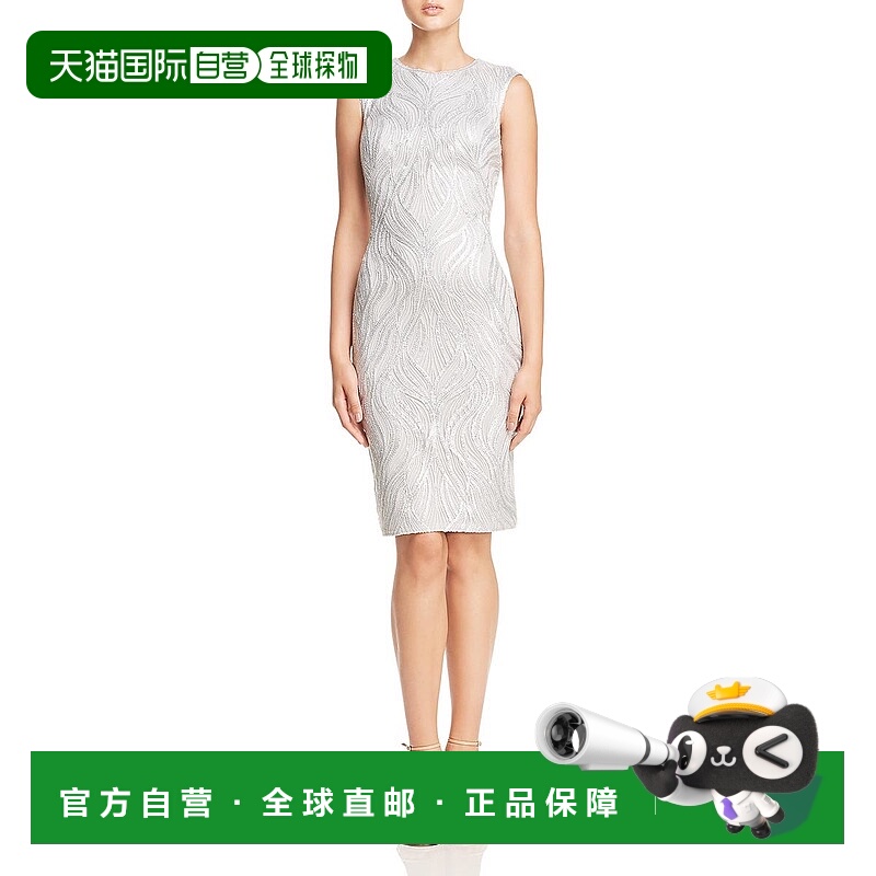 自营tadashi shoji女式蕾丝亮片鸡尾酒会连衣裙-银色 美国奥莱直
