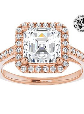 pompeii32 1/2 克拉阿斯切切割莫桑石和钻石光环订婚戒指（10k 金