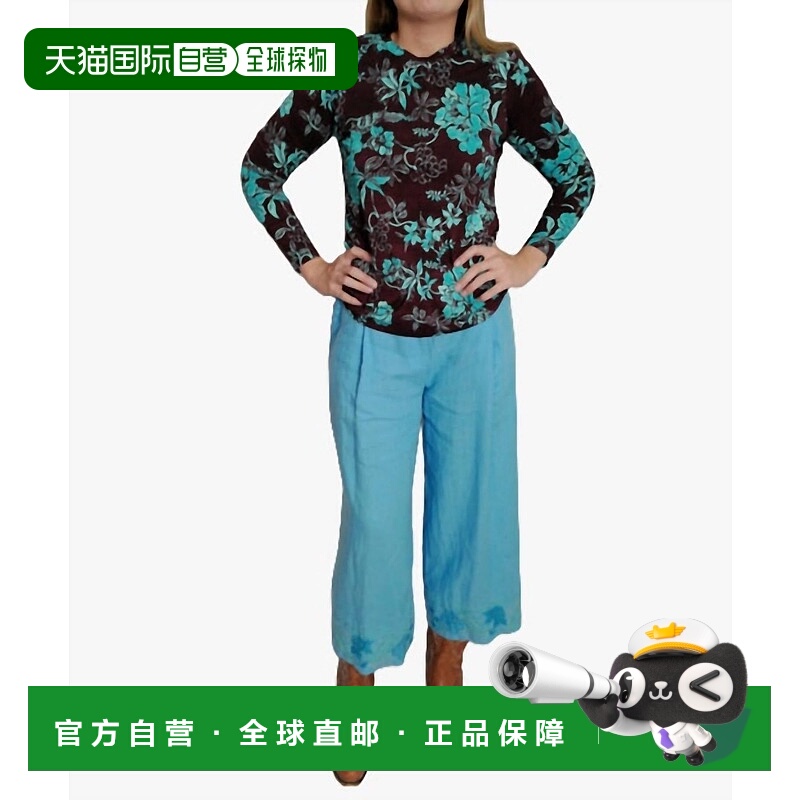 自营johnny wasSoraya褶皱亚麻Culotte长裤以太蓝-以太蓝 美国奥