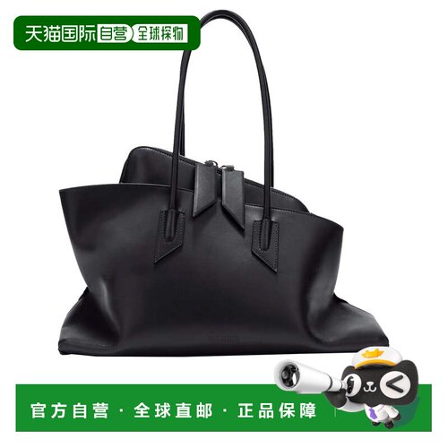 自营the atticoThe Walk中号小牛皮顶部提手包-黑色 美国奥莱直发