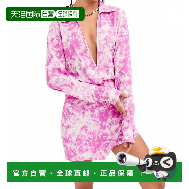 自营for love & lemons德文郡衬衫连衣裙粉红色 美国奥莱直发
