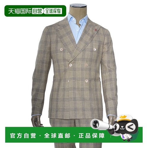 自营 Isaia双排扣双窗羊毛丝绸亚麻西装-棕色，卡其色 美国奥莱直