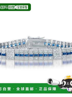 自营 GENEVIVE 纯银蓝宝石立方氧化锆条纹手链 - 蓝色 美国奥莱直