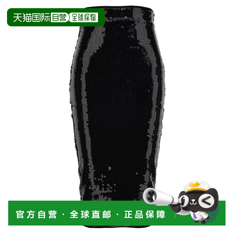 自营 alexandre vauthier亮片黑色Midi裙，拉链闭合-黑色 美国奥