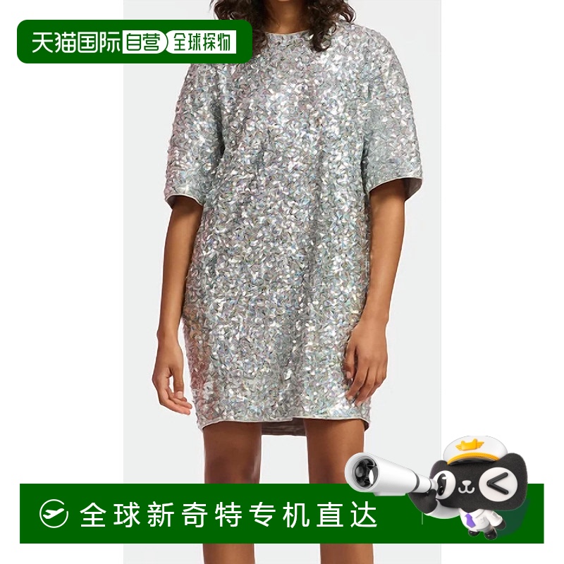 自营essentiel antwerp银色衬里毛毡连衣裙-银色衬里 【美国奥莱