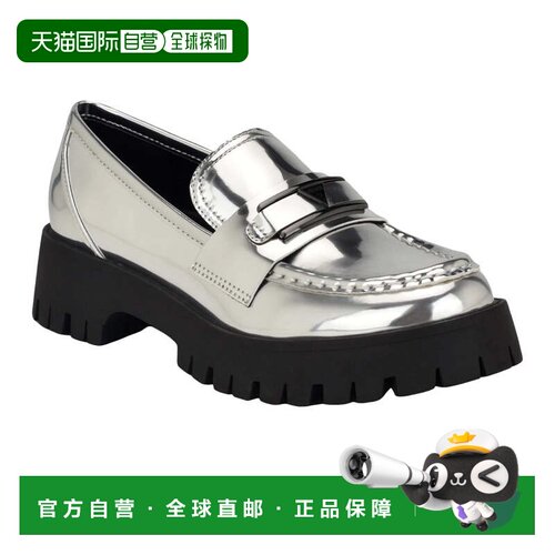 自营Guess Tracers Loafer WomensM银镜皮革凸耳鞋底Hawk2836-银