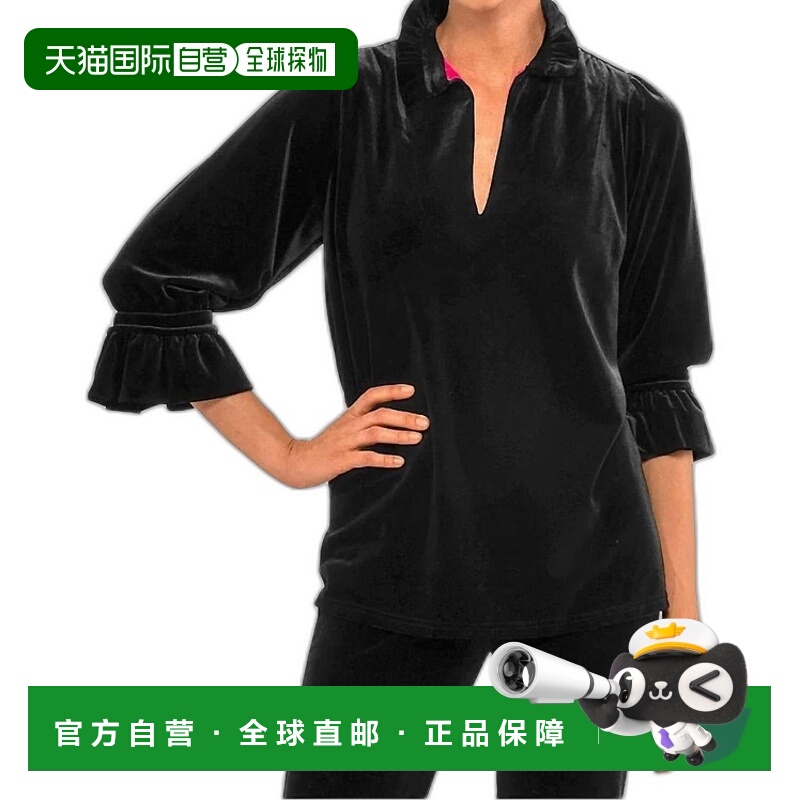 自营 gretchen scott黑色天鹅绒圆领束腰外衣 - 黑色天鹅绒 美国