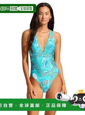 自营Seafolly La Mer Swimsuit Women's Blue Printed Crossback